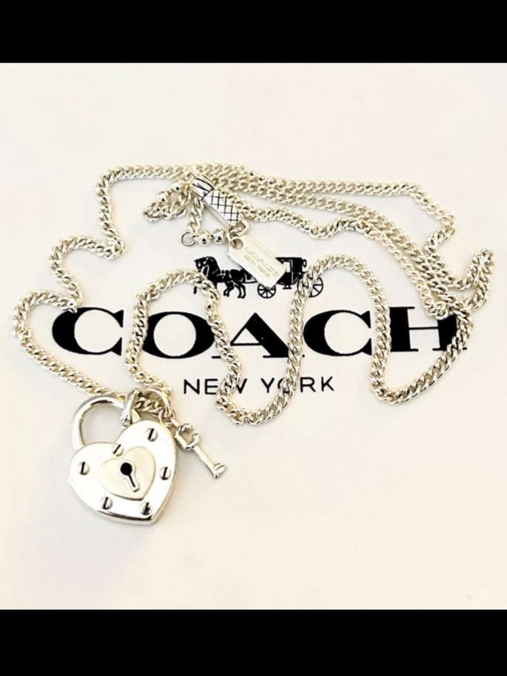 NWOT Extremely RARE Coach 925 Sterling Silver Heart Charm Necklace